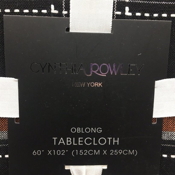 Cynthia Rowley Halloween Black Plaid Tablecloth Cotton Orange White 60x102 Decor - Picture 2 of 6